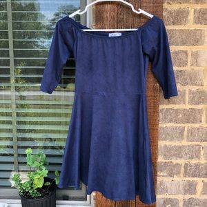 Suede-like Off-the-Shoulder Navy Dress